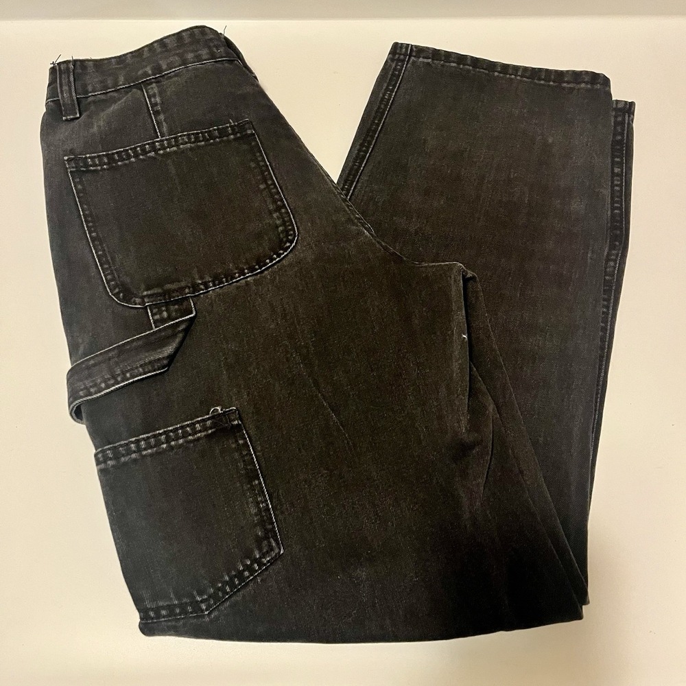 Carpenter Wide Leg Baggy Women Sz 26 Black Wash Y2K 90s Style Jeans Denim Grunge